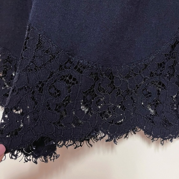 Soft Surroundings Isabeau Sweater Wool Cashmere Navy Blue Lace Bell Sleeve SZ M - Picture 6 of 10